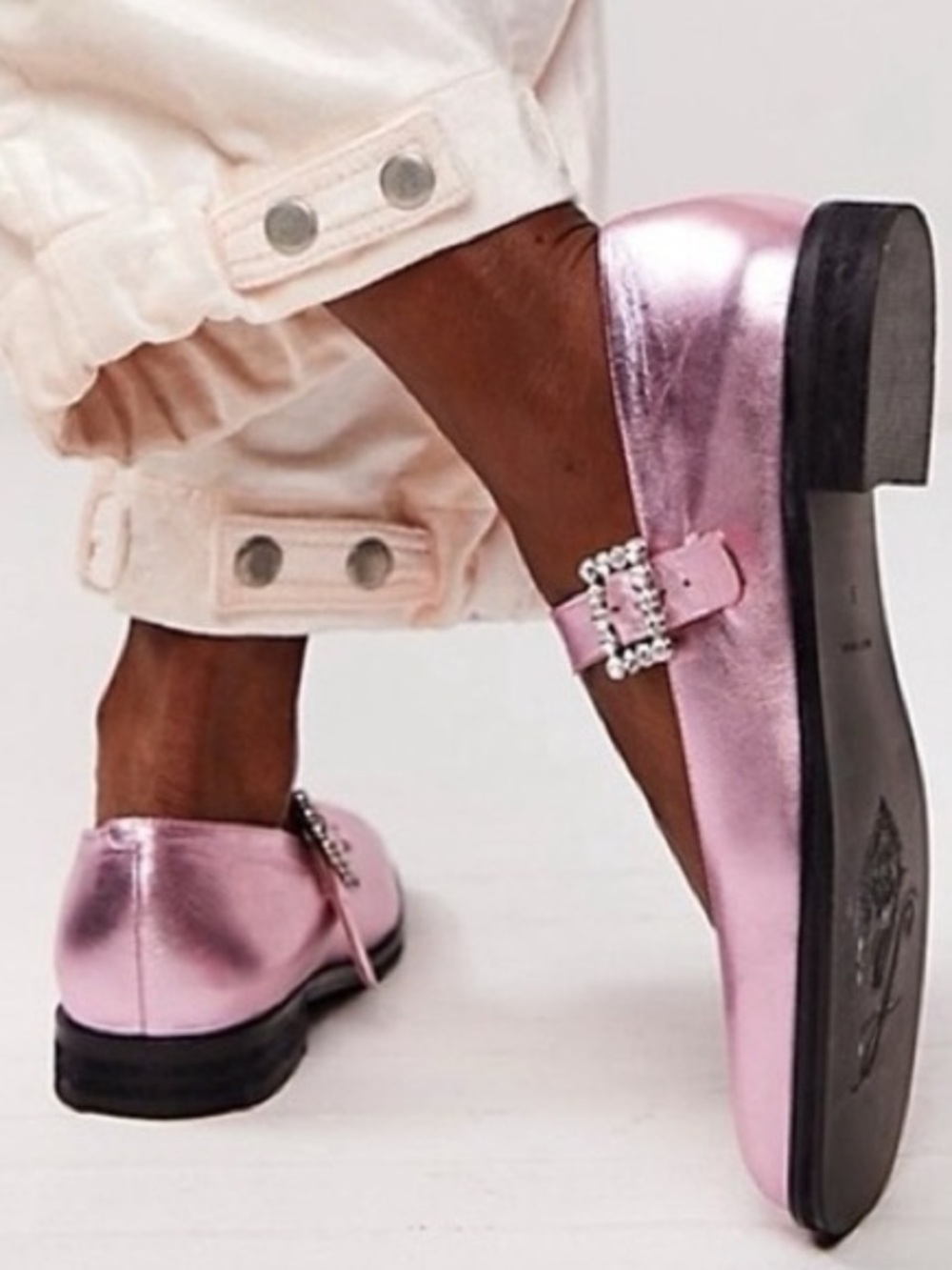 Free People NEW Rumor Diamante Metallic Pink Embellished Buckle Mary Jane Size 7